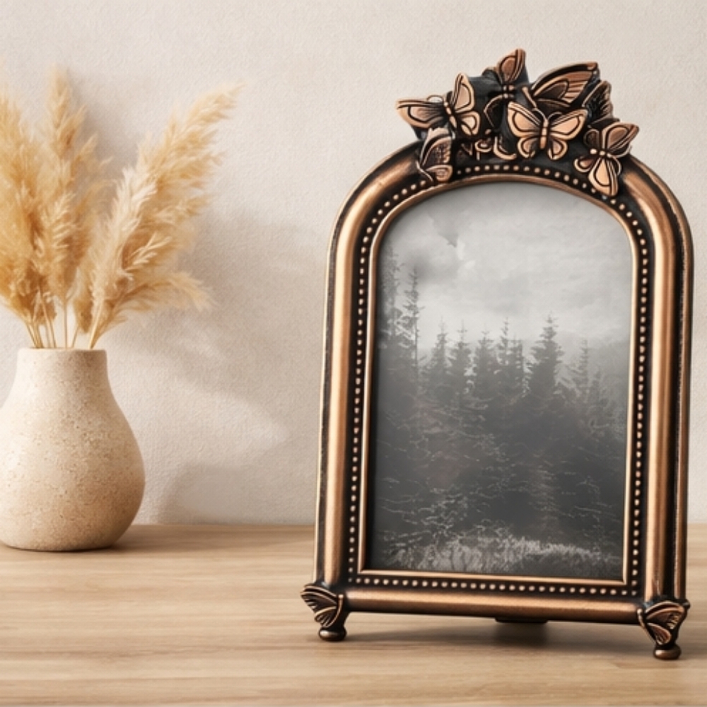Bronze Butterfly Arched 4x6 Table Frame – Vintage Gothic Cottagecore Décor